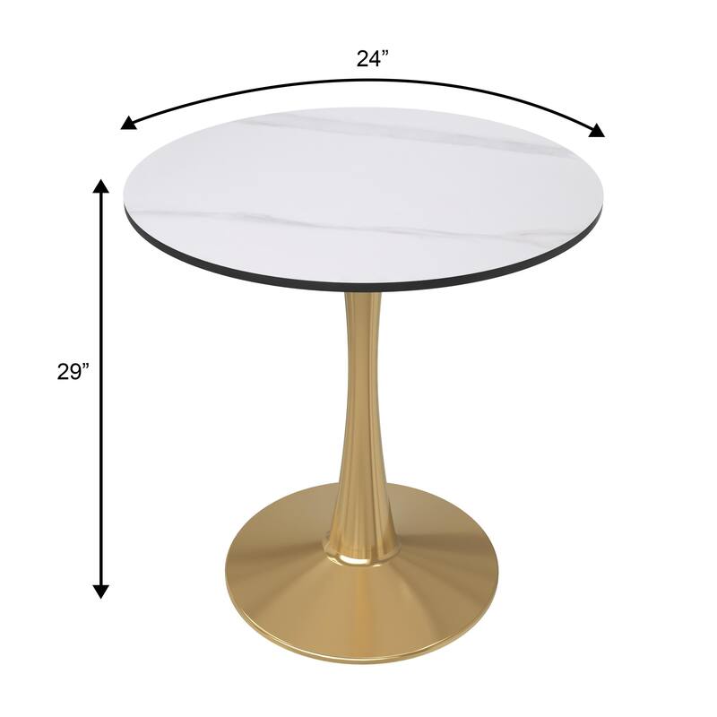 Bristol 24" Round Dining Table Sintered Stone Top & Gold Stainless Steel Pedestal Base for Kitchen & Dining Room