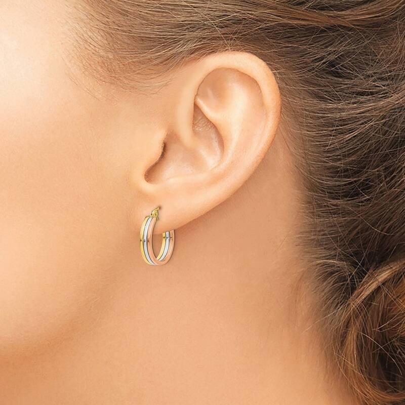 Curata 14k Tri Color Gold Polished 18x4mm Three Row Hoop Earrings