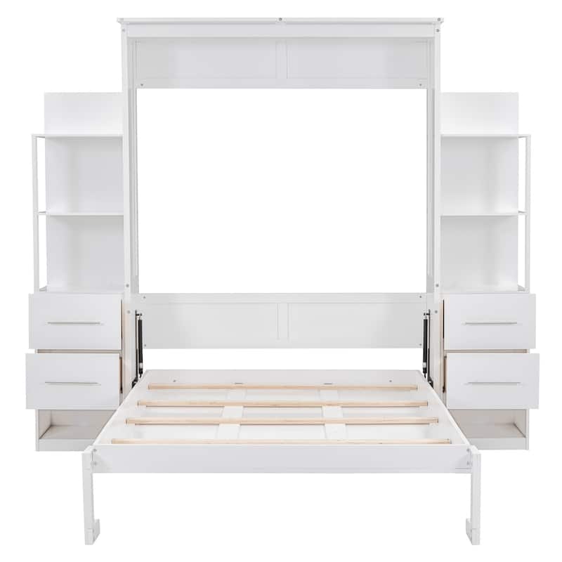 Merax Murphy Bed Wall Bed with Shelves, Drawers and LED Lights