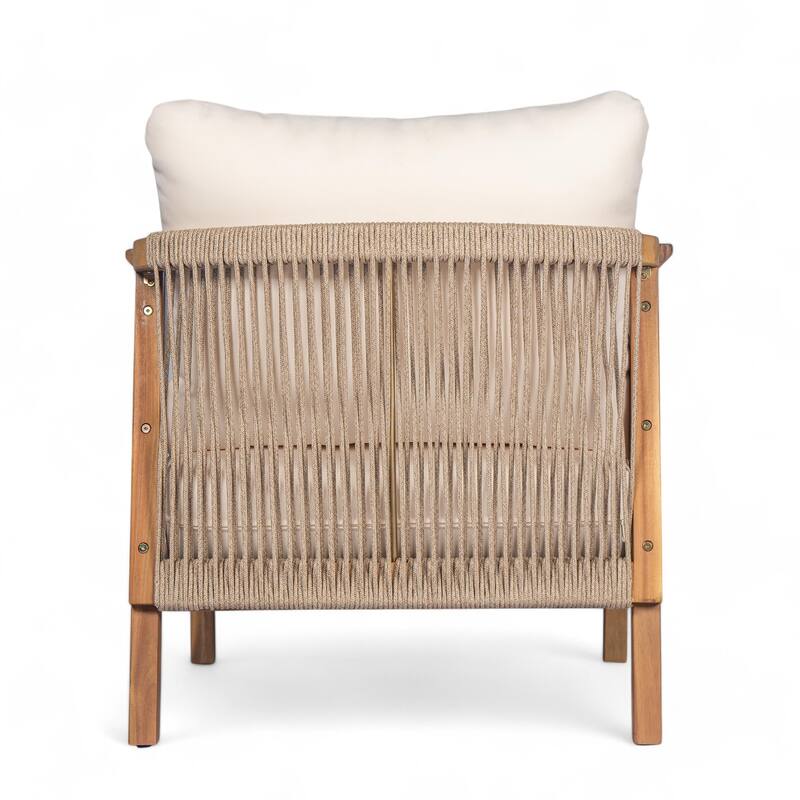 [Set of 2] 28" Outdoor Lounge Chair with Woven Backrest, Solid Wood Frame, Comfortable Cushions, and Curved Armrests