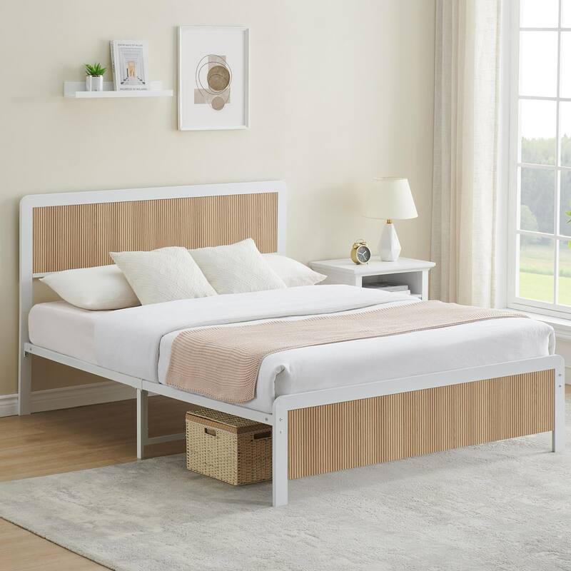 Bed Frame with Wave Wood Headboard