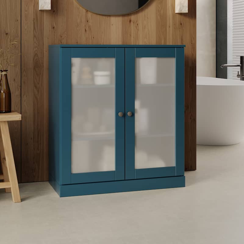 Palace Imports 100% Solid Wood 32" Bathroom Cabinet with Frosted Glass Doors and Adjustable Shelves - Teal Blue