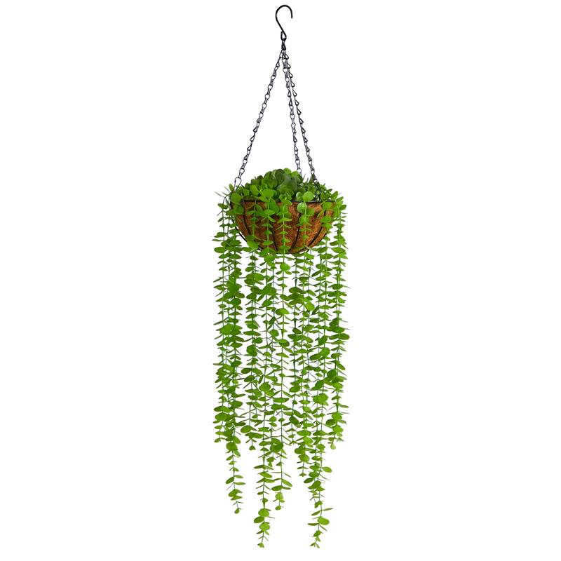 Eucalyptus Artificial Plant Hanging Basket - 3ft Faux Greenery Indoor Outdoor Decor - Green