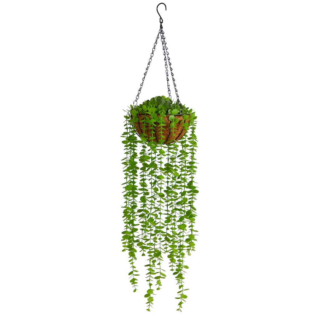 Eucalyptus Artificial Plant Hanging Basket - 3ft Faux Greenery Indoor Outdoor Decor - Green