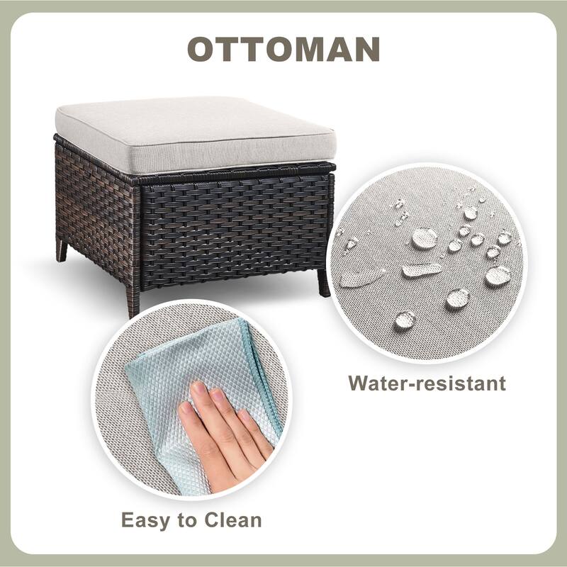 Outdoor Patio Swivel Chairs Table with 2 Ottomans