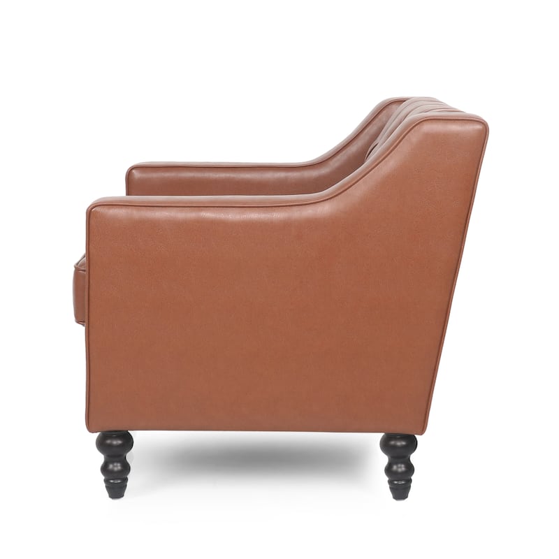Light Brown 33" PU Button Tufted Club Chair