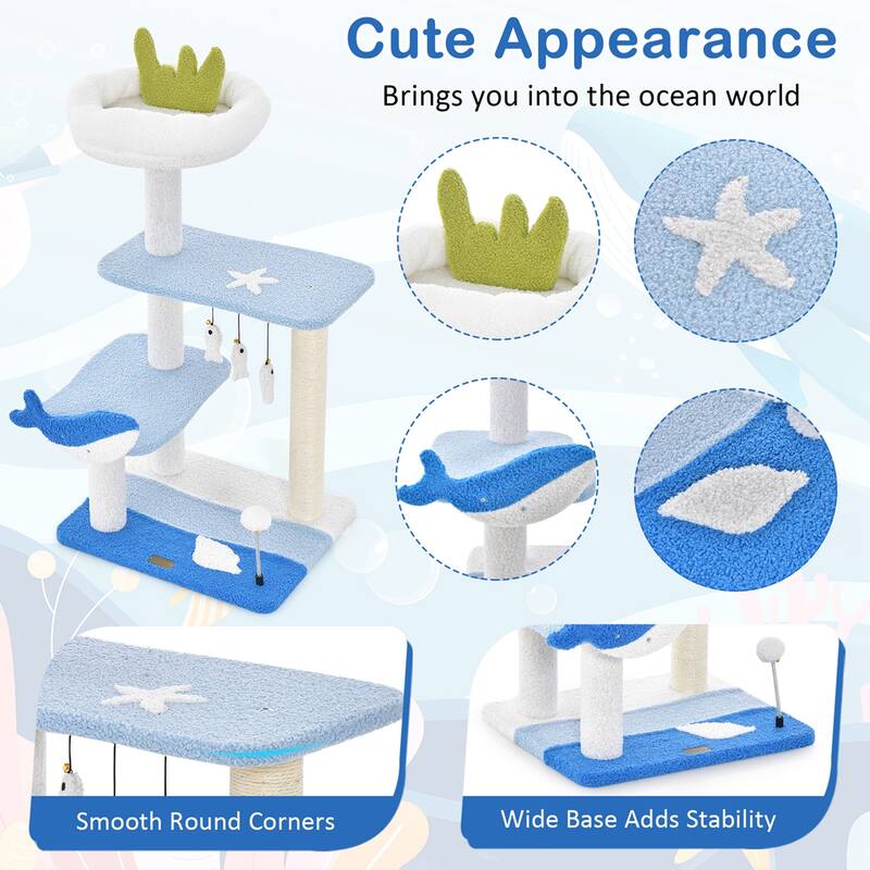 Petsite Ocean-themed Cat Tree with Sisal Covered Scratching Posts - See Details