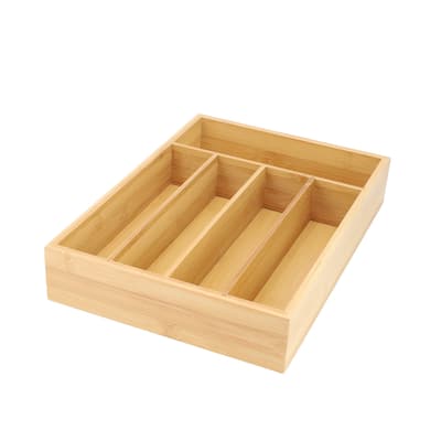 Space-Saving Bamboo 5 Section Kitchen and Office Drawer Organizer