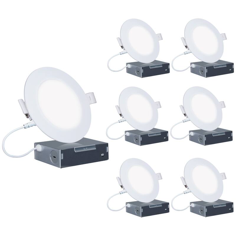 Infibrite 4 Inch 2700K/3000K/3500K/4000K/5000K Selectable 9W 750 LM Ultra-Slim LED Ceiling Light with J-Box, Dimmable (6 Pack) - 4 Inch - 5 CCT - Selectable - 3000K/4000K/5000K