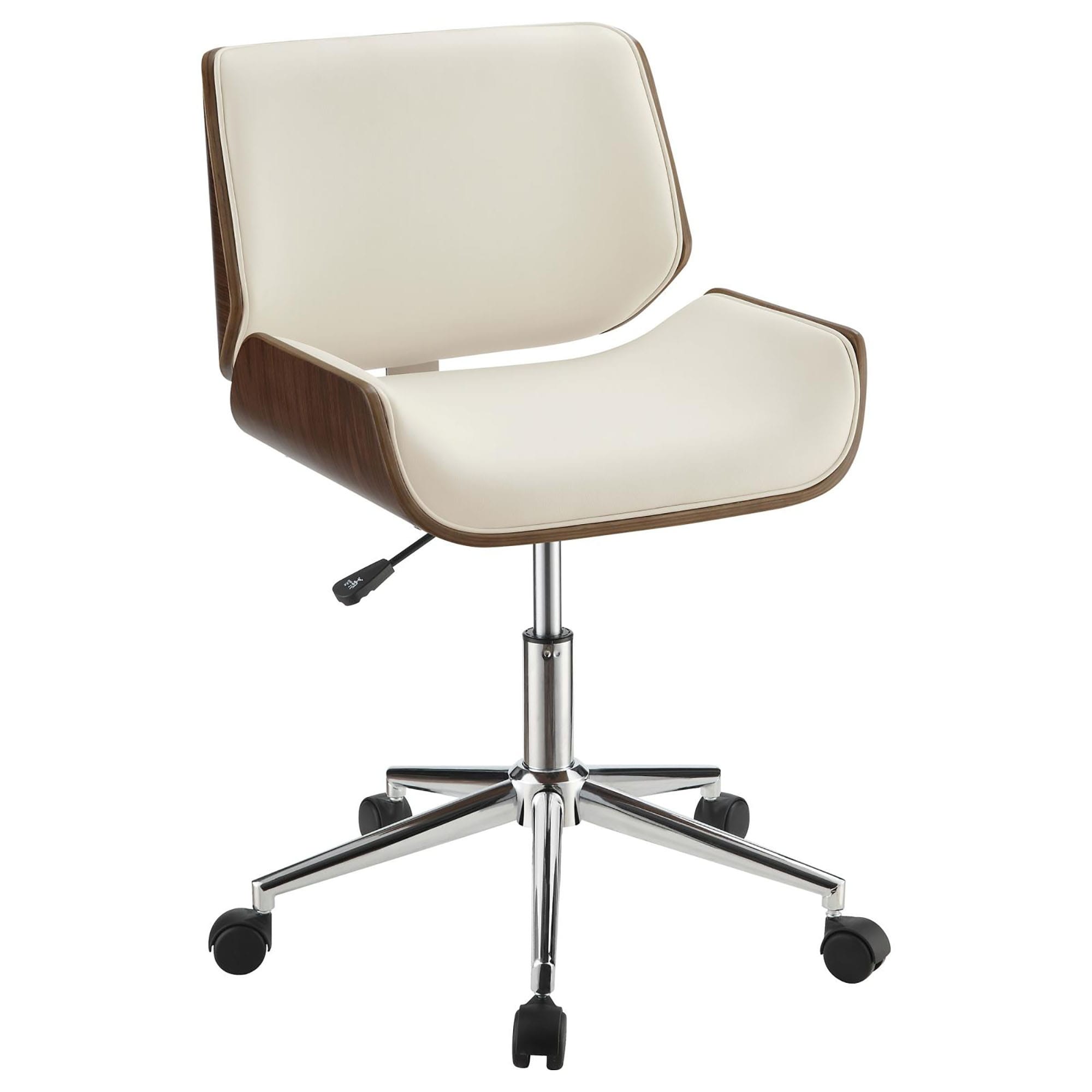 Mid-Century Modern Ecru and Walnut Swivel Office Chair