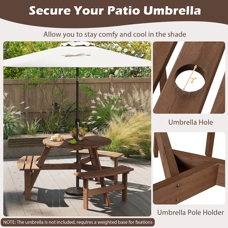 Outdoor 6 Person Picnic Table Set with Curved Benches and Table - 68" x 62" x 28"