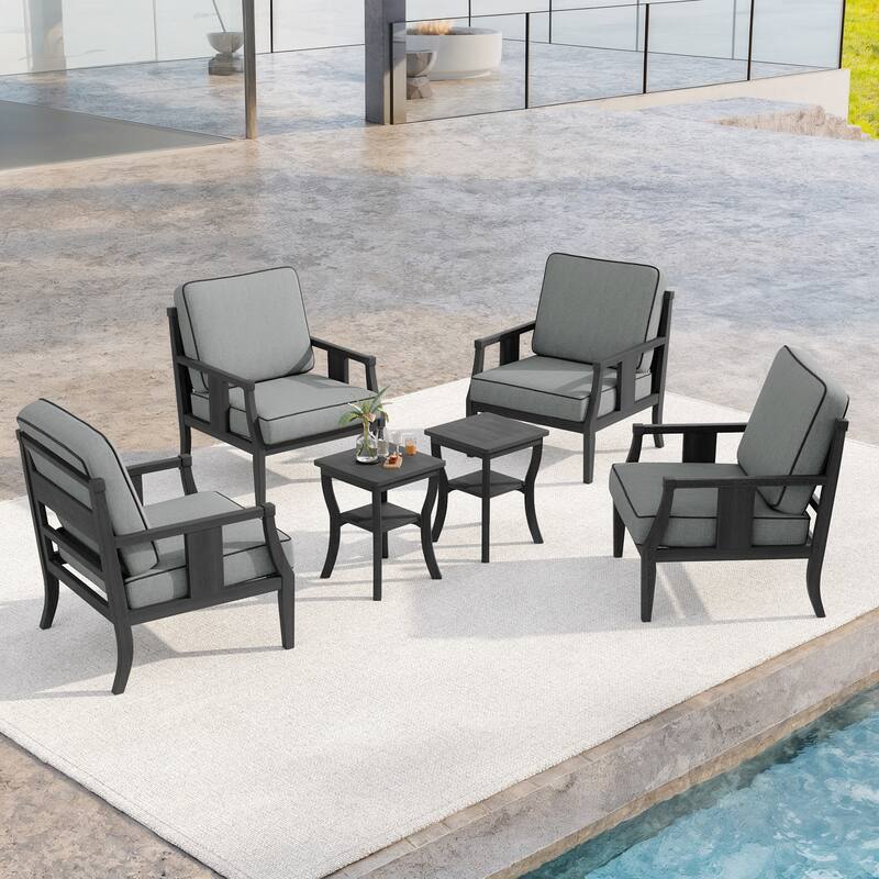 6-Piece Outdoor Teak Seating Set Armchair Patio Conversation Sets with 2 Tables, Cushion