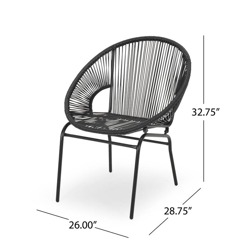 Roomfitters 3 Piece Outdoor Rattan Patio Seating Group with Iron Frame, Modern Black Finish