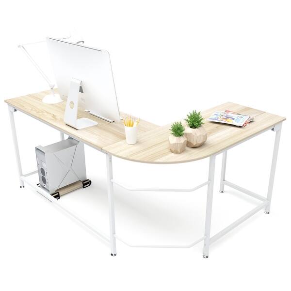 Shop L Shaped Computer Corner Desk Wood Board Steel Frame Laptop