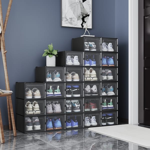 6-Pack Clear Shoe Boxes With Doors - Stackable Shoe Storage Containers, Easy To Assemble & See-Through Display