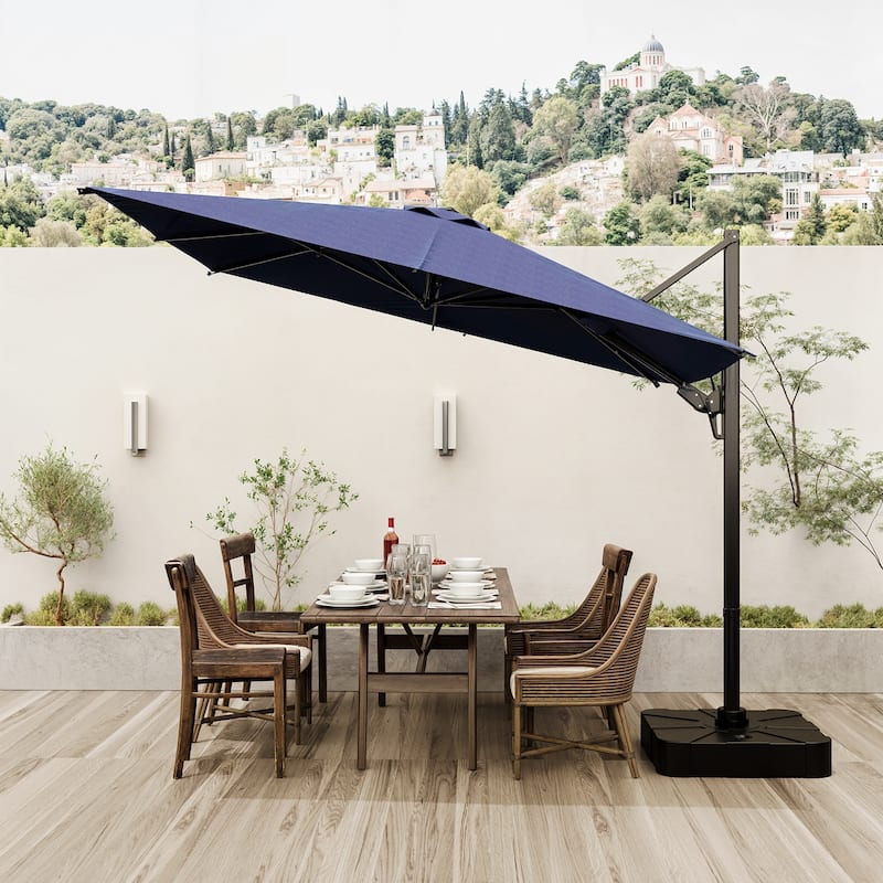 9.5 Ft Outdoor Cantilever Umbrella Quality Materials & User - friendly Features(Cross Stand Only) - Navy Blue