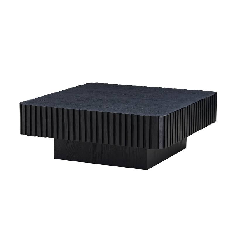 35.43-Inch Handcrafted Drum Coffee Table - Square MDF Pedestal Design for Modern Living Rooms