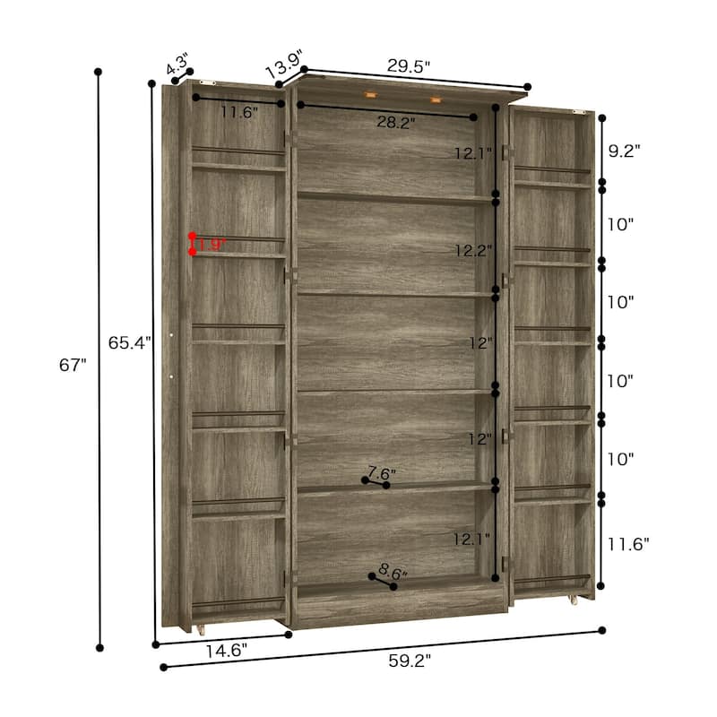 67" Kitchen Pantry Cabinet with Adjustable Shelves, Tall Storage Organizer Cupboard for Kitchen, Dining Room