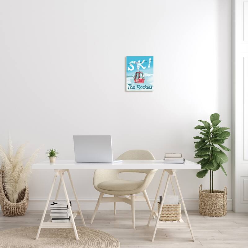 Stupell Ski Trolly The Rocky Mountains Winter Blue Wood Wall Art