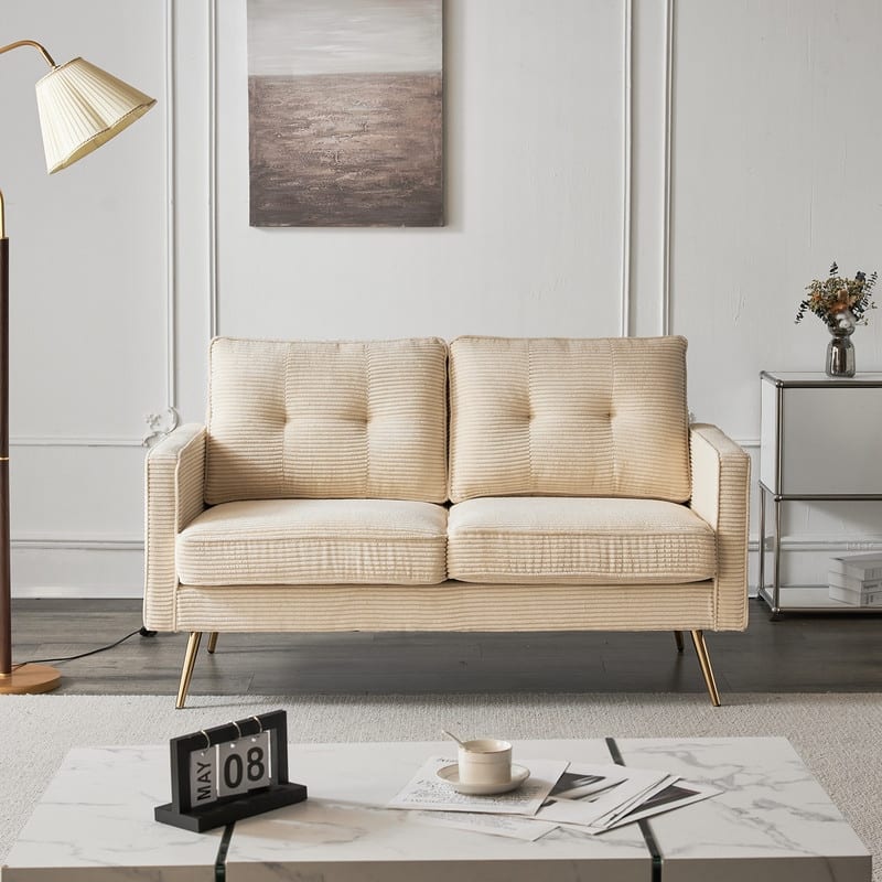 VINGLI 56" Modern Loveseat - Beige Corduroy