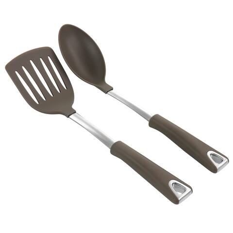 2 Piece Nylon Slotted Turner and Spoon Kitchen Utensil Set - Two Pieces