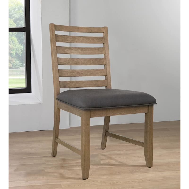 Dining Chairs Set of 2, Gray Upholstered Side Chairs, Acacia Wood Frame, Modern Rustic Design