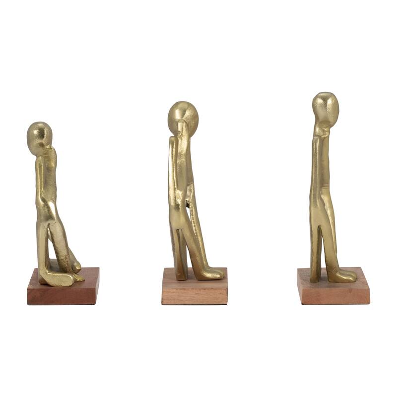 Three Piece Deep Thoughts Figurine Set Contemporary Gold Thinking Figures Set of 3 Abstract Decorative Person - 5" x 3" x 9"