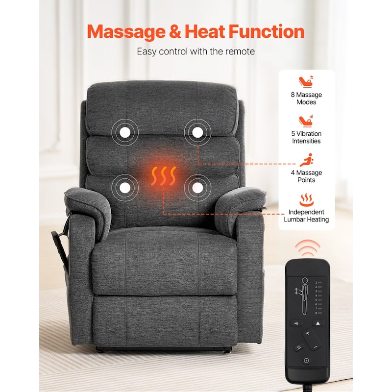 Beige Chenille Dual-Motor Lift Chair, Massage, Heat & Recliner