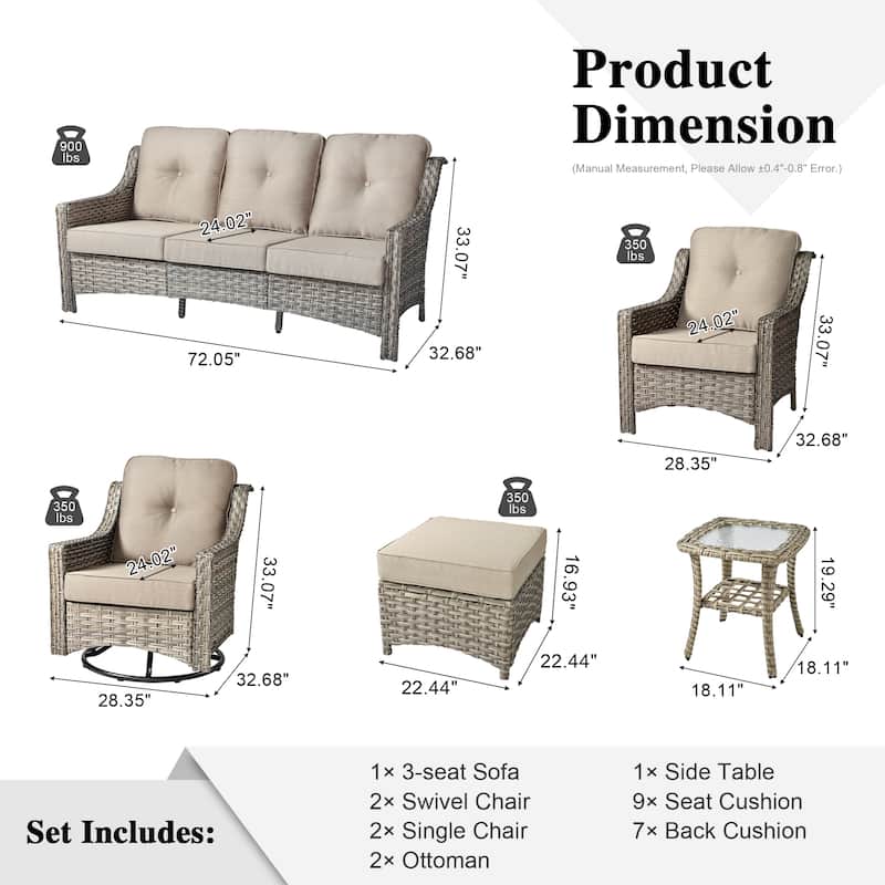 XIZZI 8-piece Patio Furniture Set Wicker Outdoor Swivel Chairs