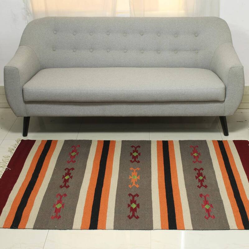 Handmade Majestic Stripes Wool area rug (India ) - Big