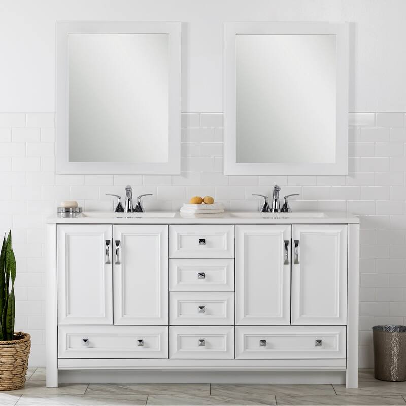 Spring Mill Cabinets Nimay 60.5" Double Bathroom Vanity With 5 Drawers, 2 Cabinets, and White Sink Top