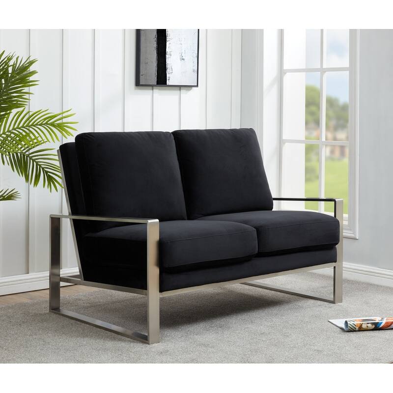 Jefferson Modern Velvet Two-Seater Sofa Accent Loveseat with Brushed Silver Stainless Steel Base for Living Room Office Lounge