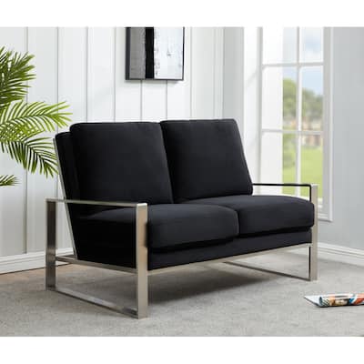 Jefferson Modern Velvet Two-Seater Sofa Accent Loveseat with Brushed Silver Stainless Steel Base for Living Room Office Lounge