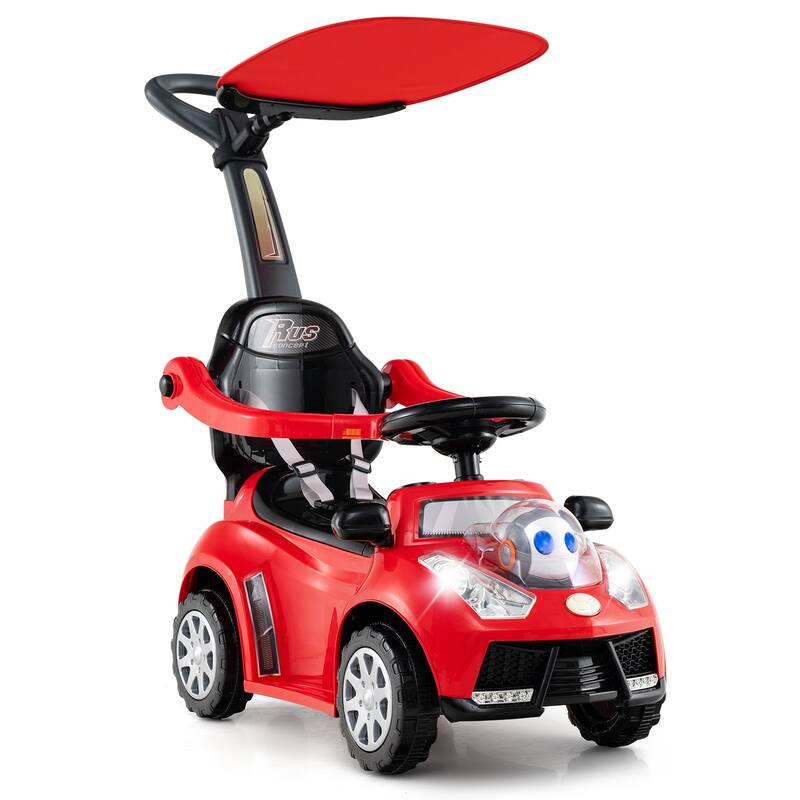 Gymax 3-in-1 Sliding Walker w/ Adjustable Canopy Horn Music & Light - Red
