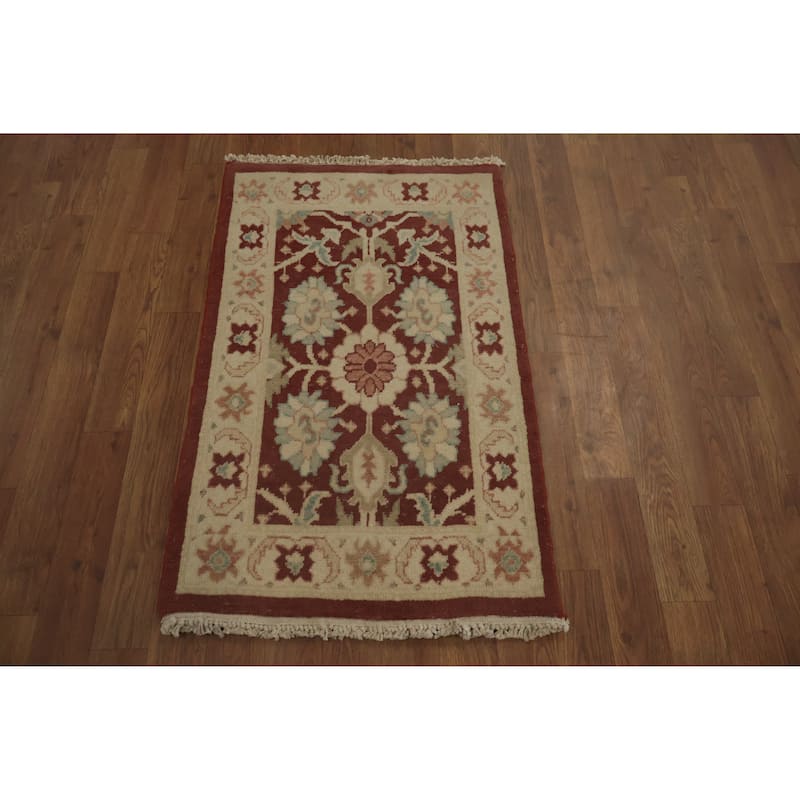 Hand Knotted Oriental 100% Wool Carpet Traditional All-Over Oranges & Rust Ziegler Area Rug - 3' 1'' X 1' 11''