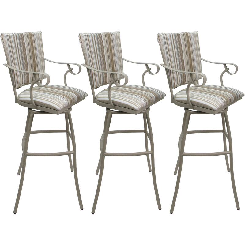 Set of 3 Outdoor Indoor Bar Stool Counter Extra Tall - Jenna PB Arms - Driftwood Whitelinen - Beige - Counter Height