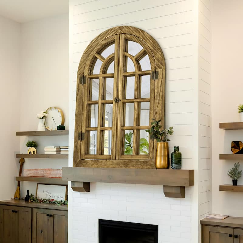 Farmhouse Windowpane Arched Wall Mirror - 24x36 - Brown