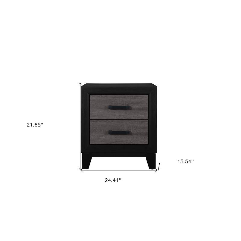 HomeRoots 22" Black And Gray Wood Two Drawer Nightstand