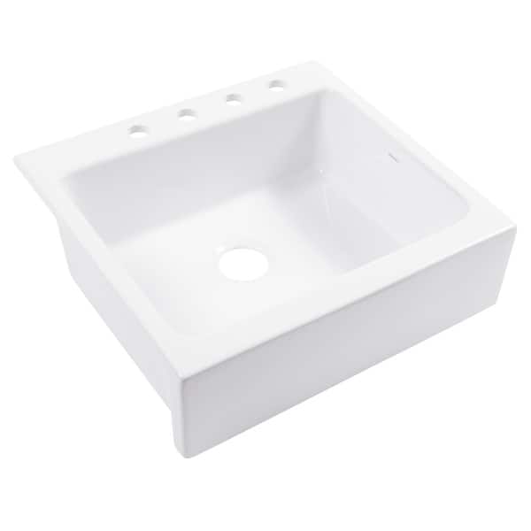 slide 2 of 9, Parker Crisp White Fireclay 26" Single Bowl Quick-Fit Drop-In Farmhouse Apron Kitchen Sink with 4 Holes and Drain