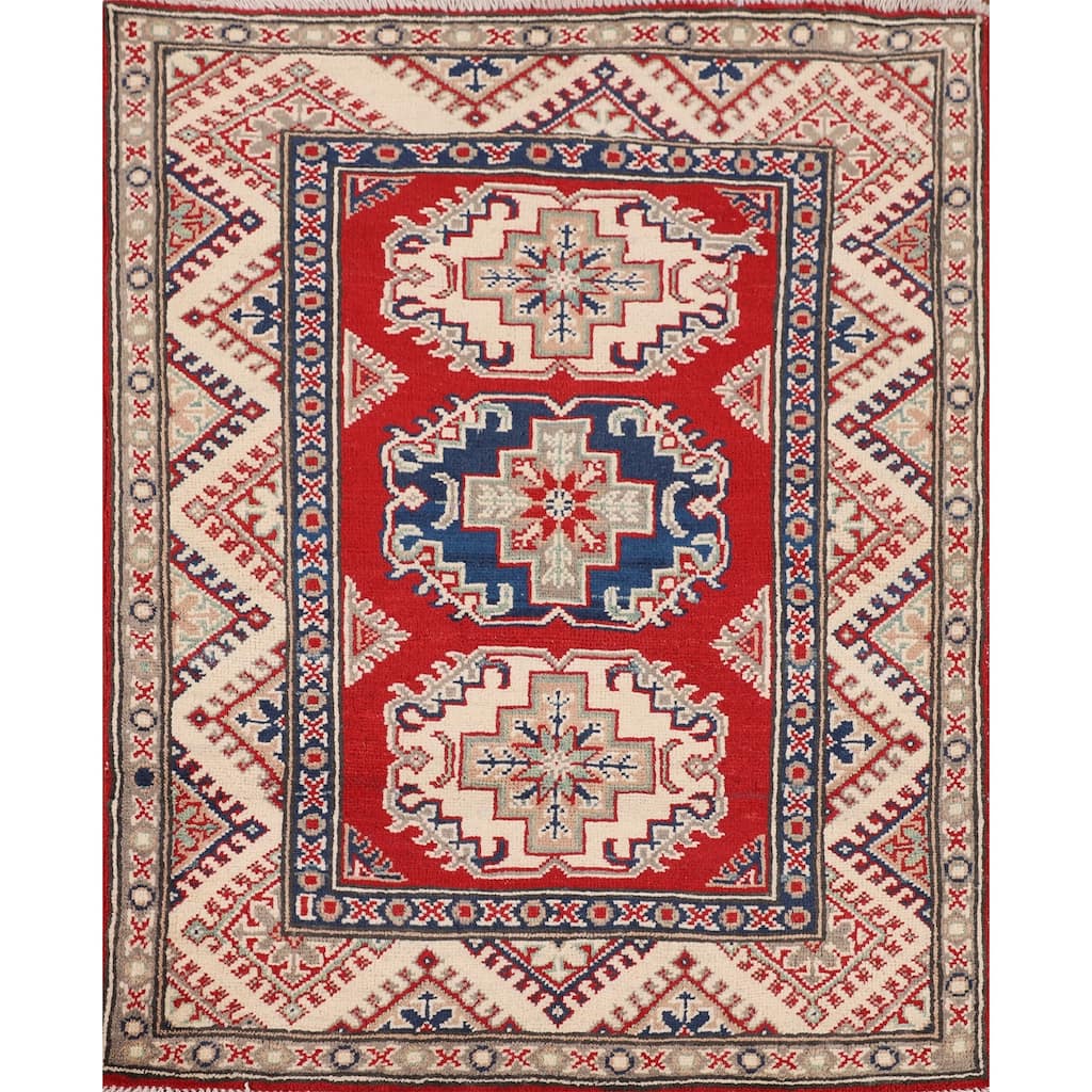 Red Kazak Foyer Rug Hand-Knotted Traditional Wool Carpet - 3'1" x 3'9"