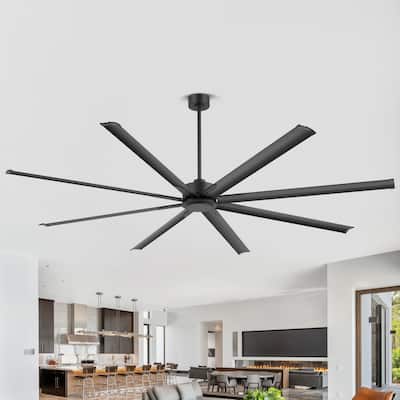Large 96 Inches Black Industrial Ceiling Fan with Remote, No Light (8 Aluminium Blades)
