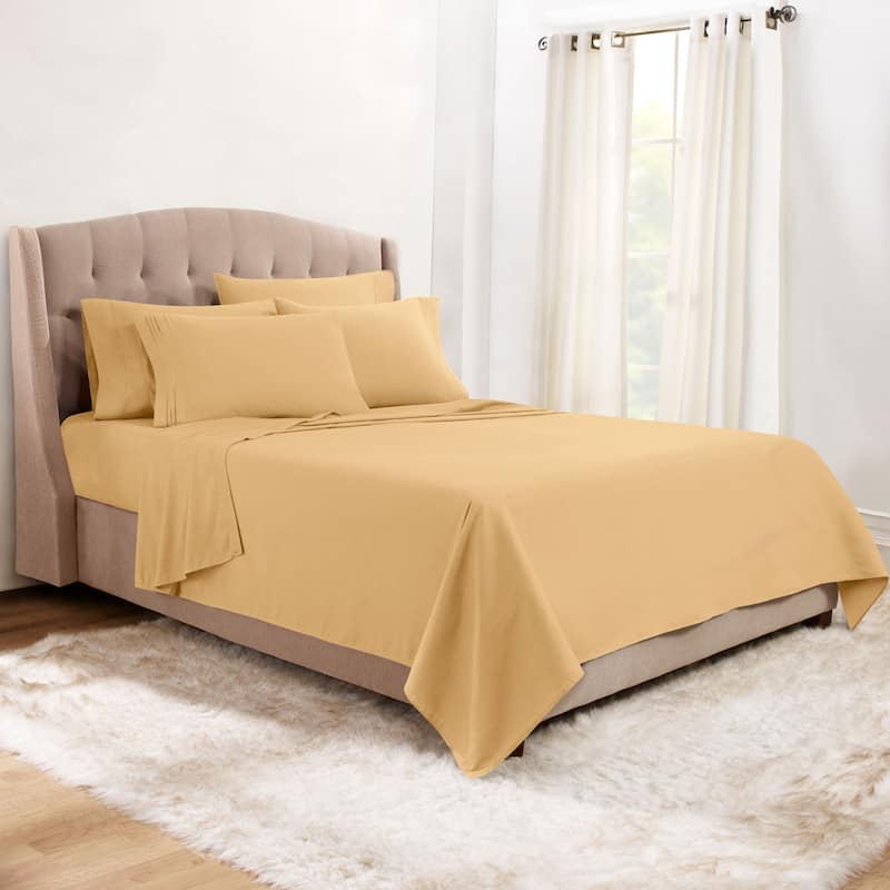 Empyrean Hotel Luxury 6 Piece Sheet Set - Super Soft Bedding Sheets & Pillowcases - Twin XL - Camel Gold