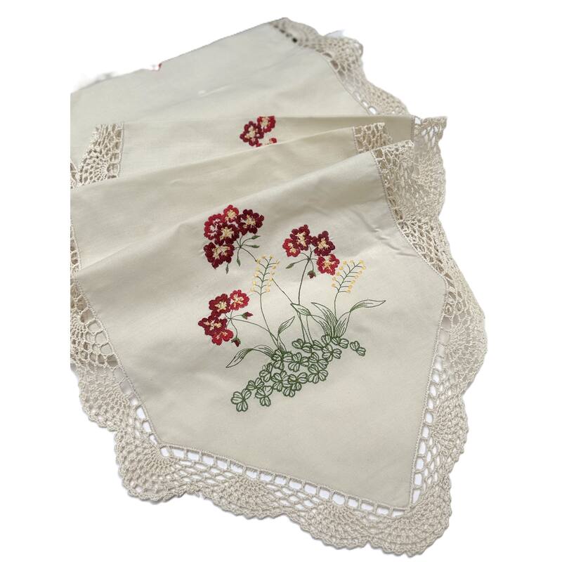 Embroidered Flowers with Beige-15X72-Table Runner-Beige