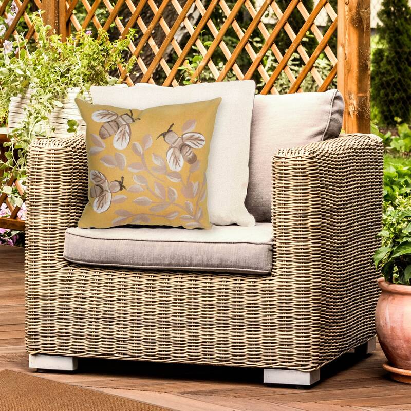 Liora Manne Visions III Bees Indoor/Outdoor Pillow Honey 20" Square - Accent - 20" x  20" - Polyester - Gold