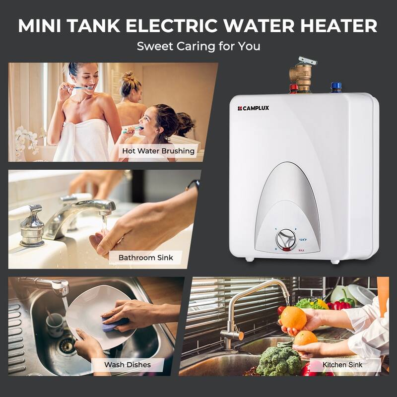 CAMPLUX 2.5 Gallons 1.44kW Mini Tank Electric Water Heater with Cord Plug, White