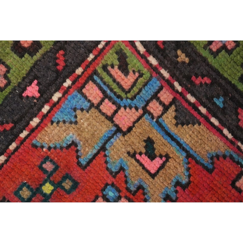 Hand Knotted Oriental 100% Wool Carpet Traditional Geometric Oranges & Rust Heriz Runner Rug - 9' 8'' X 3' 2''