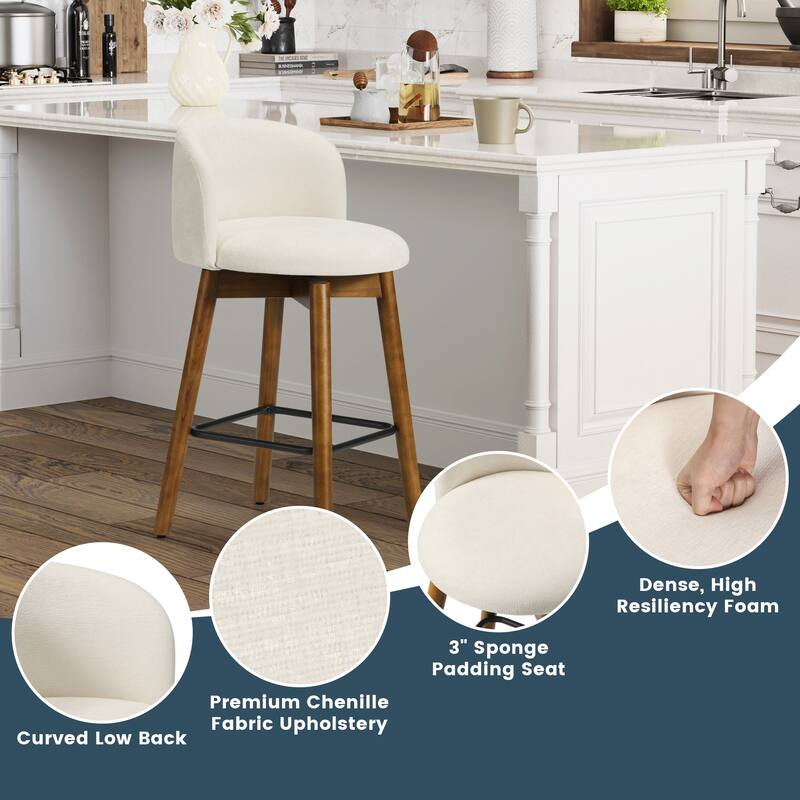Stansberry 26 Inch Chenille Upholstered Swivel Counter Stool