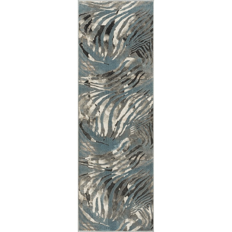 N Natori Serengeti Zebra Print Area Rug - 2'8" x 8' - Blue