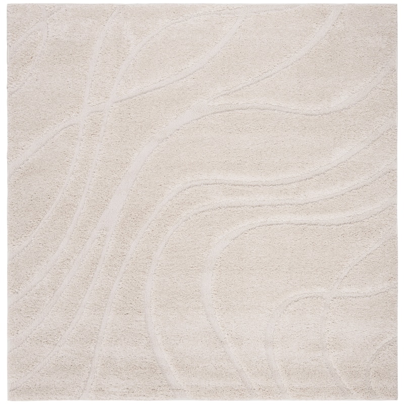 SAFAVIEH Florida Shag Sigtraud Abstract Waves 1.2-inch Thick Rug - 4' Square - Creme - Square