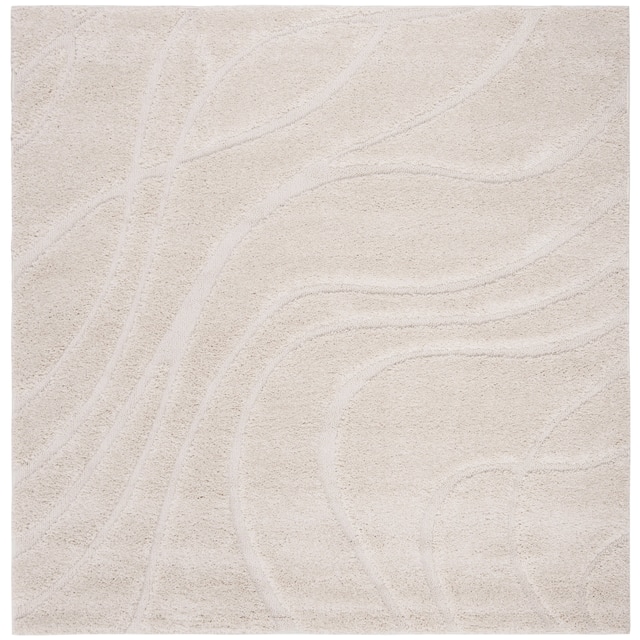 SAFAVIEH Florida Shag Sigtraud Abstract Waves 1.2-inch Area Rug - 4' x 4' Square - Cream/Cream